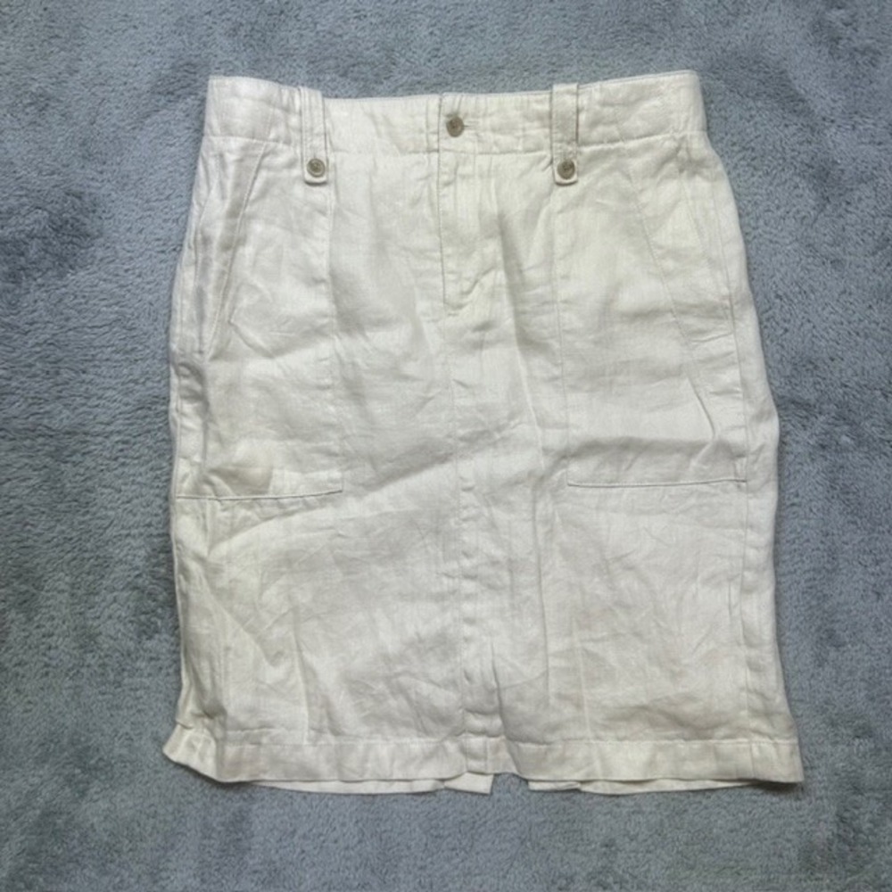 J.Crew Skirt Women's 10 Beige Lined 100% Linen Cargo Pencil Skirt Work Casual